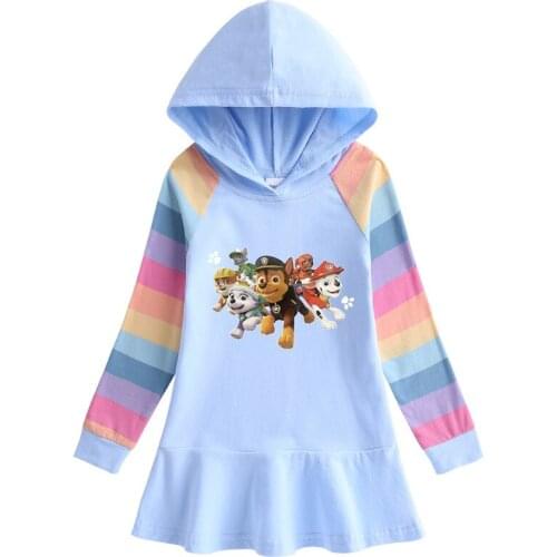 PAW PATROL Spring Autumn Girls Dress Elsa Hooded Dresses Childrens Long Sleeve Princess Dress