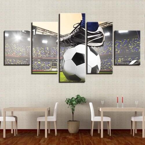 Printed Painting Home Decoration Hd 5 Pieces Sports Soccer Modular Pictures Wall Art Canvas Modern Poster For Living Room Framed