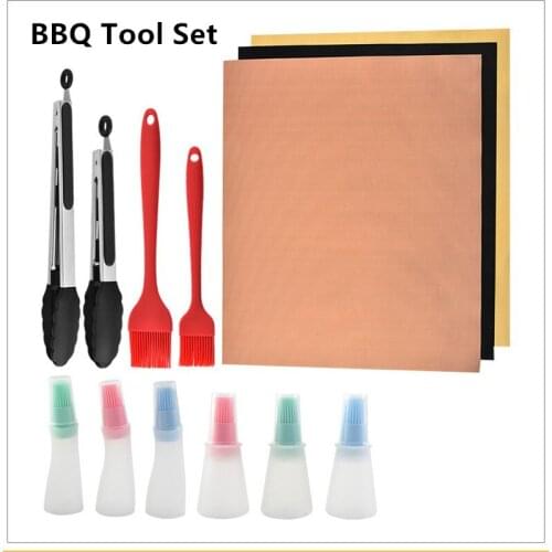 Barbecue Mat BBQ Grill Tool Set Non - Stick Baking Tools Microwave Oven Reusable clip brush Oil bottle40x33/40x50mm 0.25MM