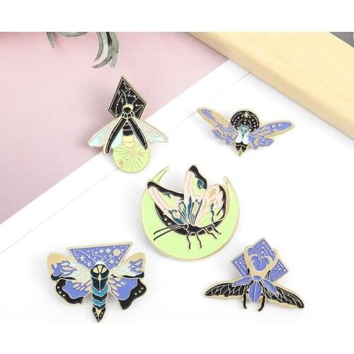 Beautiful Insets Enamel Pin Colorful Moth Butterfly Brooch Bag Clothes Lapel Pin Sasha Away Badge Cartoon Jewelry Gift For Kids