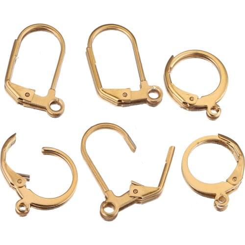 20pcs/lot Stainless Steel Gold Round Earrings Clasps Hooks Hoop Earring Findings for Jewlery Making Supplies Wholesale Bulk