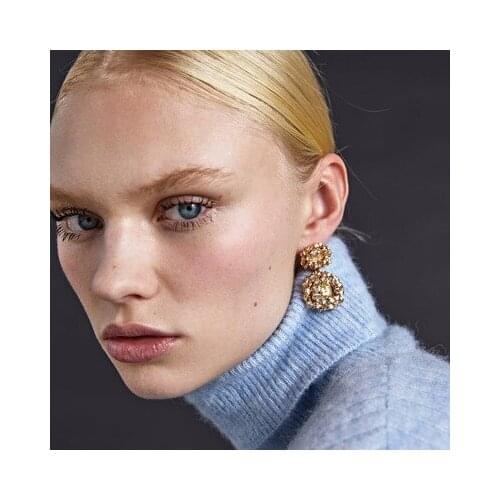 Fashion Jewelry Luxury Round Alloy Rhinestone Dangle Stud Earrings For Women