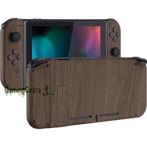 Wood Grain Patterned Soft Touch Grip Console Back Plate, Controller Housing Shell with Full Set Buttons for Nintendo Switch