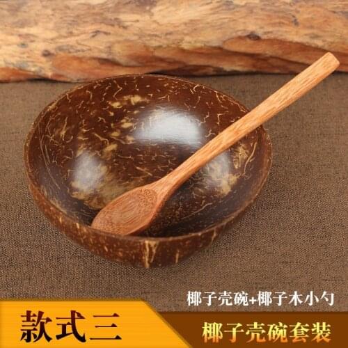 Trend Creativity Natural wood coconut tableware wood spoon dessert salad rice bowl shell bowl set handmade crafts coconut shell