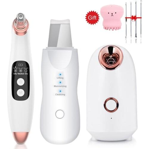 Nano Ionic Face Sprayer Steamer Machine+Pore Cleaner Blackhead Remover+Ultrasonic Skin Scrubber Deep CleaningBeauty Instruments