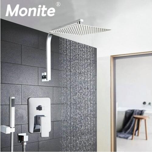 Monite 6 8 10 12 16 Inch Shower Head Stainless Steel Rainfall Shower Set Faucet Hand Shower Bathroom Bath Shower Combo Set