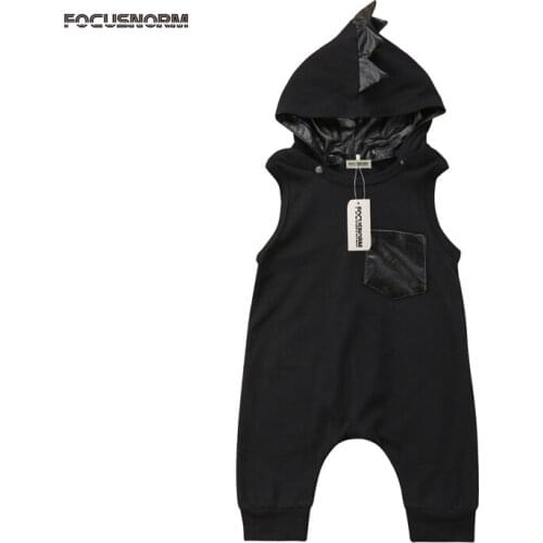 New Casual Baby Kids Boy Girl Dinosaur Sleeveless Hooded Romper Jumpsuit Playsuit One-pieces Outfits