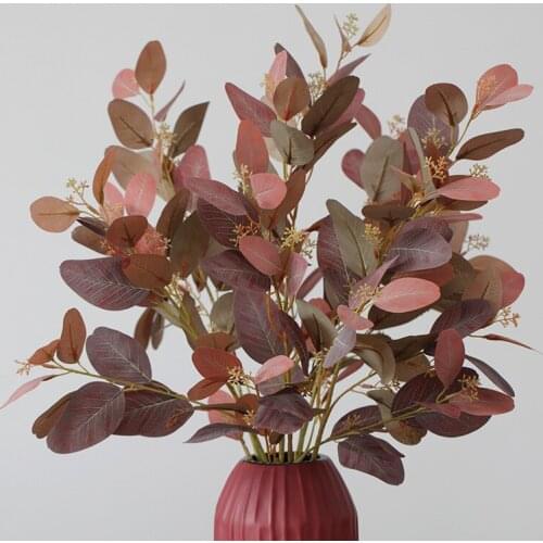 Autumn Color Eucalyptus Nearly Naturally Fake Leaves Bouquet Faux Plants for Home Decor Party Wedding Garden Festival