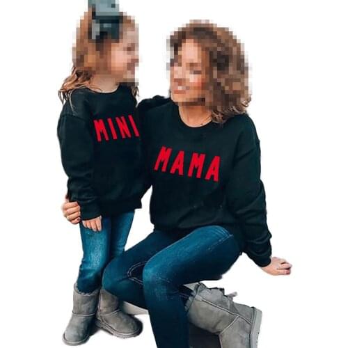 Autumn Family Matching Sets Hoodies Fleeces Mini Mama Letter Printed Clothes Sweatshirt Mother Daughter Kpop Sudadera Mujer Coat