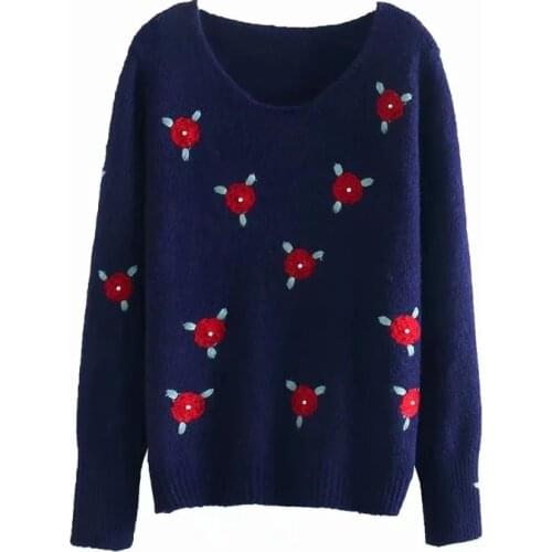 Autumn Women Flower Crochet Beading Knitting Sweater Female O Neck Long Sleeve Pullover Casual Lady Loose Tops SW1027
