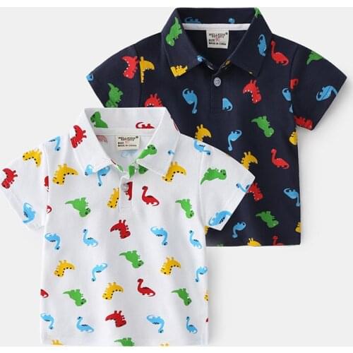 2-7T Dinosaur Boys Shirt Toddler Kid Baby Clothes Cotton Summer Top Short Sleeve Cartton T Shirt Gentleman Tee Tshirt Outfit