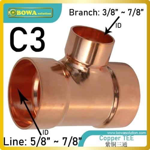 Excellent copper TEES is great choice for additional installion of liquid injection pipeline from main liquid supply pipeline