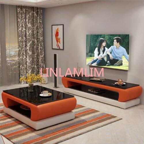 Natural glass top leather TV Stand modern Living Room Home Furniture tv led monitor stand mueble tv cabinet mesa tv table