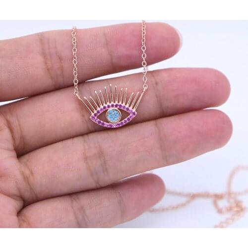 Popular 925 Sterling Silver sapphires Blue Crystal Lucky Blue Eyes Women 925 silver Pendant Necklaces Authentic Silver Jewelry