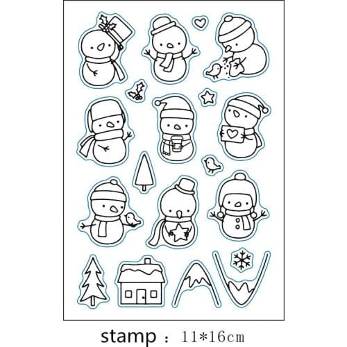 NEW Card Snowball Fight Mouse Elephant Christmas Snowman Handbook Crafts Transparent Stamps With Cut Die DIY Scrapbooking Paper