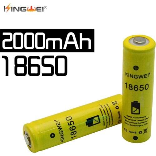 RU New KingWei 18650 Yellow 2000mah 3.7v Li-ion Rechargeable Battery Pointed Batteries Head Lamp