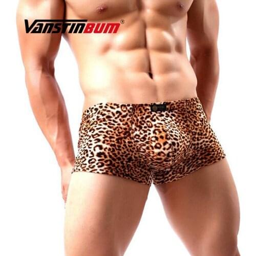 VANSTINBUM Boxer Shorts Sexy Mens Leopard Underwear Fashion Man Convex U Pouch Breathable Underpants Boxers Cueca Masculina