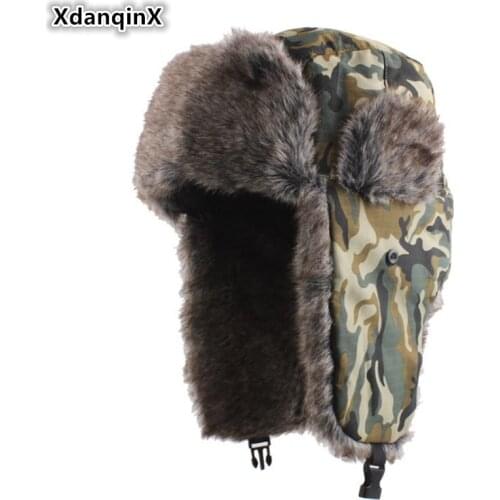 XdanqinX Winter Mens Hat Camouflage Plus Velvet Thick Bomber Hats Windproof Snowproof Earmuffs Womens Warm Ski Cap With Ears