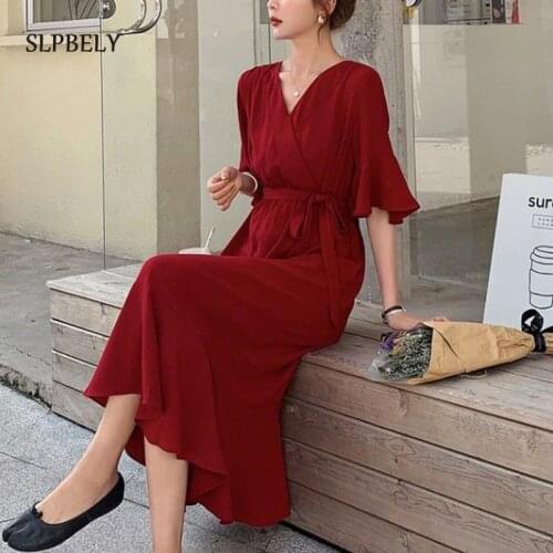 SLPBELY V-Neck Women Dress Summer Chiffon Sexy Elegant Dress Short Sleeve Party Dress Office Lady Casual Ruffles Dresses Vestido