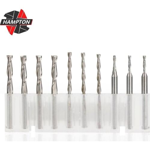 Hampton 2 Flute Spiral Milling Cutter 10pc/Set 3.175mm Shank Flat End Mill Engraving Router Bit For Wood Carbide Tool Endmills