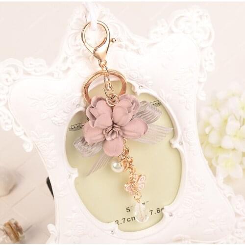 Trendy 2 Colors New Fashion Casual Flower Pearl Love Tassel Women Keychain Bag Pendant Alloy Car Keyring Handmade Gift