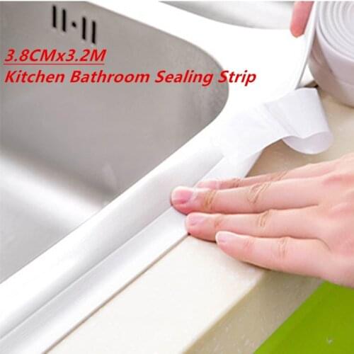 1PC 3.8CMx3.2M Bathroom Shower Sink Bath Sealing Strip Tape White PVC Self Adhesive Waterproof Wall Sticker for Bathroom Kitchen