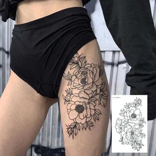 Temporary Tattoos For Women Body Art Sexy Flower Painting Arm Legs Tattoos Sticker Realistic Fake Black Rose Waterproof Tattoos