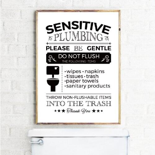 Flush Toilet Sign Print Septic System Sign Sensitive Plumbing Do Not Flush Sign Toilet Sign Restroom Septic Tank Canvas Painting