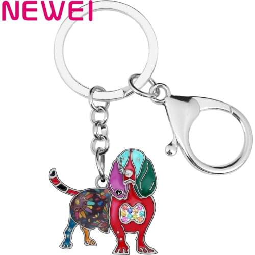 Weveni Enamel Alloy Basset Hound Dog Key Chains Cute Animal Keyrings Jewelry For Lady Girls Teens Bag Car Key Charms Accessories