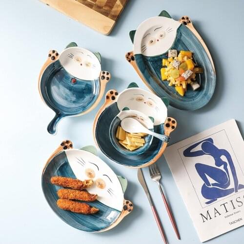 Japanese one-man tableware Zhaocai cat dishes set household creative dishes ceramic bowl combination rice bowl ramen bowl set