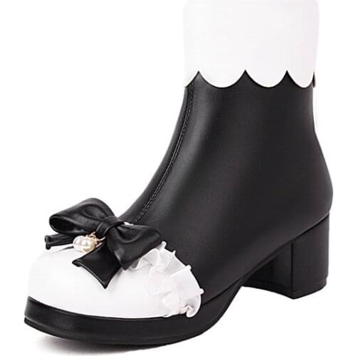 YQBTDL Cosplay Sweet Cute Princess Ankle Boots Womens Japanese Kawaii Party Black Pink 2021 Autumn Winter Students Shoes Size 43