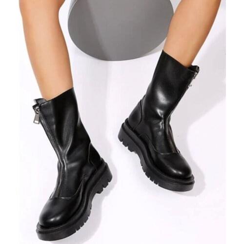 Women Ankle Boots Winter Round Toe 5cm Heel Zip Shoes Black White Black Basic Shoes For Woman Botas Mujer Size 35-40 2021