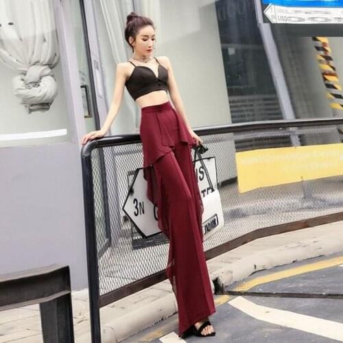 WomenS Pants 2021 New Korean Chiffon Summer Full Length Trousers Office Lady Loose Solid Asymmetrical Pants Streetwear AA5647