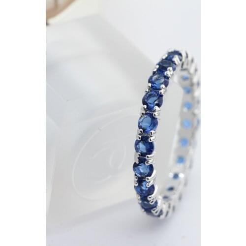 Lingmei New Fashion Engagement Round Women Circle Blue White Zircon Silver Color Ring Size 6-10 11 Jewelry for Ladies Vintage