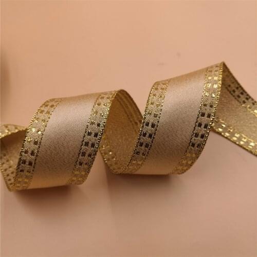 38mm X 25yards Wired Edge Golden Lurex Metallic Ribbon for Gift Bow,Wedding,Cake Wrap,Tree Decoration,Wreath N2064