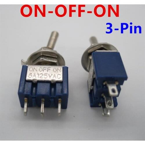 5Pcs ON-OFF-ON 3 Pin 3 Position Mini Latching Toggle Switch AC 125V/6A 250V/3A High-quality