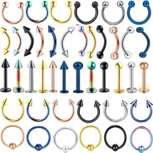 6pc/set Tongue Rings Eyebrow Lip Labret Stud Captive Septum Nose Ring Silver Gold Body Clip Hoop For Women Septum Piercing Clip
