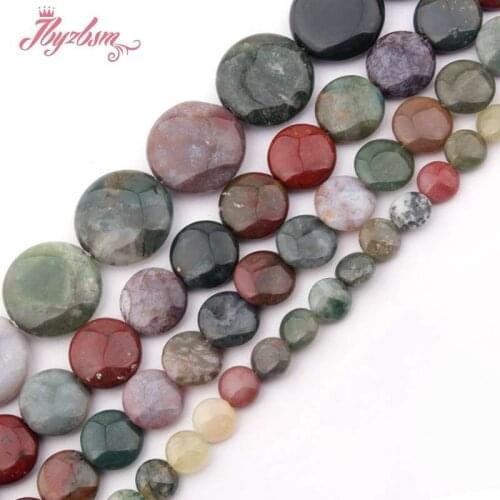 8/10/20mm Coin Buttons Bead Indian Agates Natural Stone Beads For Jewelry Making DIY Necklace Bracelat Loose 15" Free Shipping