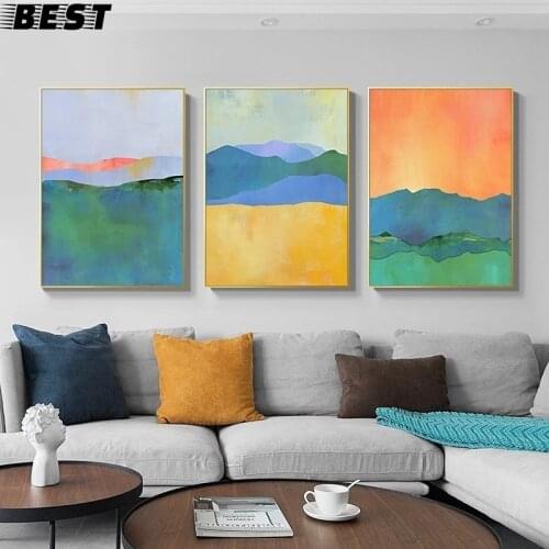 Abstract Blue Yellow Colors Geometric Canvas Print Paintings Poster Wall Art Pictures for Living Room Home Decor