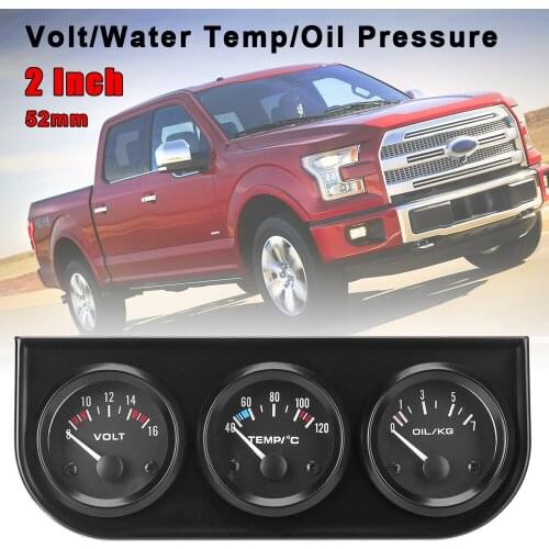 2" 52mm 3 in 1 Car Meter Universal 12V Oil Temp Water Temp Volt meter Triple Dashboard Oil Pressure Gauge with Sensor