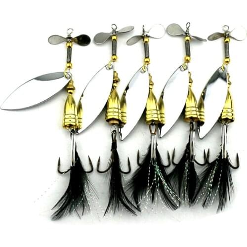 5pcs 9cm 11.6g Hot Spinner Bait Fishing Lure Spoon Metal Isca Artificial Sequins Feather Fishing Hooks Fishing Tackle