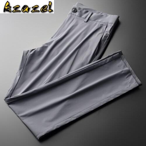 Azazel Summer Grey Mens Pants High Quality Breathable Stretch Silky Thin Male Pants Fashion Slim Fit Business Mens Trousers