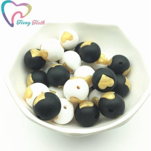 Teeny Teeth 50 PCS Silicone Heart Shape Beads Baby Teether Craft Supplies Baby Shower Gifts Food Grade Necklace Chewable Beads
