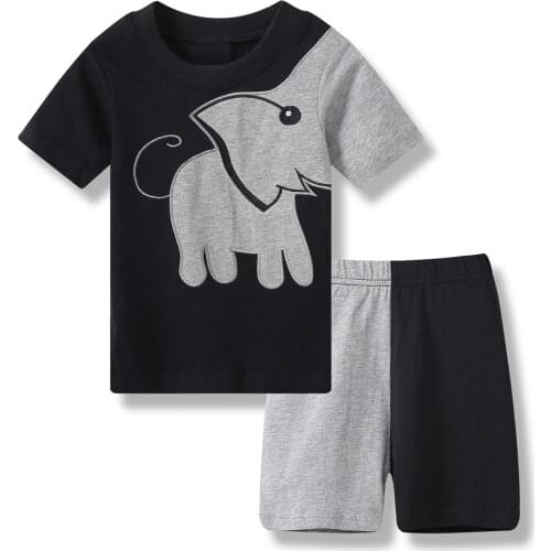 2020 Summer Baby Boy Clothes Suits Patchwork Elephant Black Children Pajamas Cotton T-Shirts Short Pants Pyjamas Grey Sleepwear