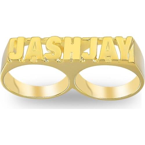 Two Color Plated Personalized Carved Two Finger Name Ring Women Custom name Ring Gift