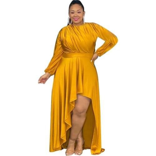 Elegant Evening Party Club Women Plus Size Dresses Fall 2021 Pure Color Casual Loose Irregular Long Sleeve Party Dress Robe Lady