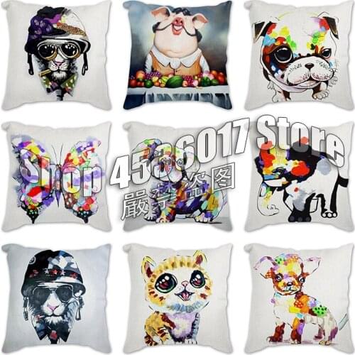 Cotton Linen Cushion Cover Watercolor animals Pillow Case Home Decorative Pillows Cover for Sofa Car Pillowcase fall pillow case