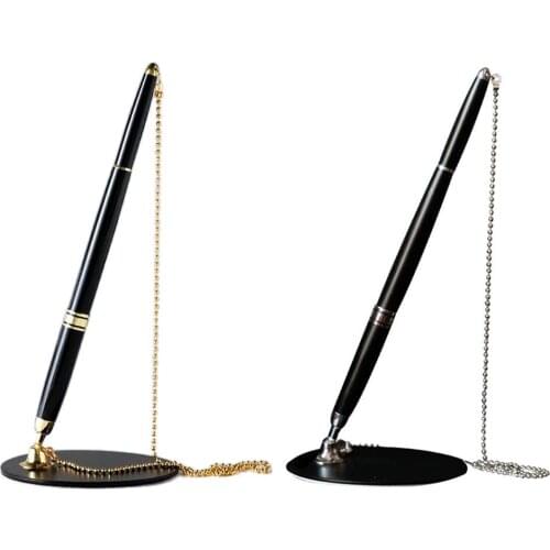Classic Metal Ballpoint Pen Secure Chain Attached Base Stand Desk Office Counter Signature Pens Stationery Gift