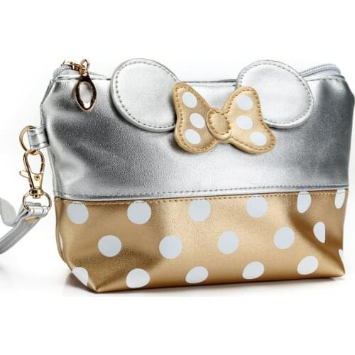2019 Mickey Minnie Cosmetic Bags Women Makeup Bag New Cartoon Large Bow Tie Clutch Women Packages PU Leather Bag Bolsa Feminina
