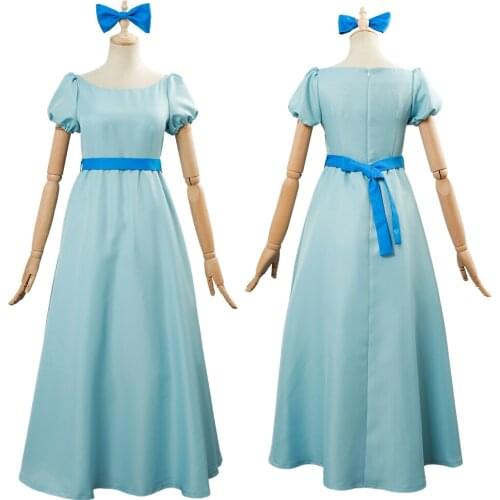 Anime Peter Pan Wendy Rachael Costume Cosplay Party Dress Outfit Lady Women Long Pretty Dress Blue Uniform Halloween Carnival